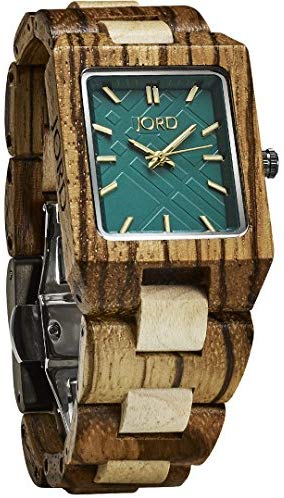 JORD Wooden Wrist Watches for Men or Women - Reece Series / Wood Watch Band / Wood Bezel / Analog Quartz Movement - Includes Wood Watch Box (Zebrawood & Emerald)