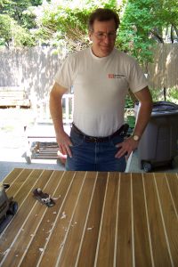 Alan Chenkin Fabricating Teak Countertop for Custom Kitchen.