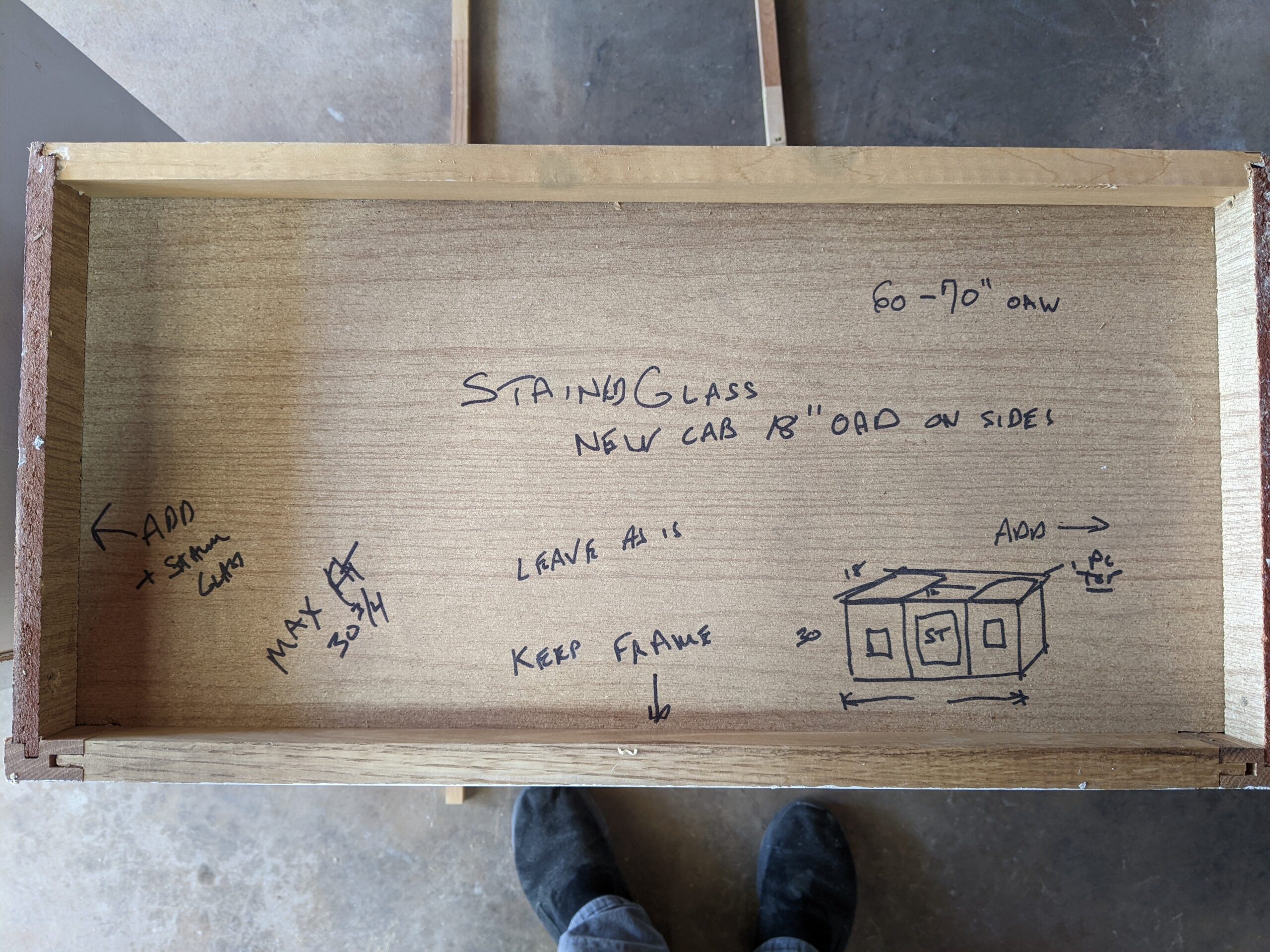 Detailed instructions on top of the center cabinet, which was removed intact.
