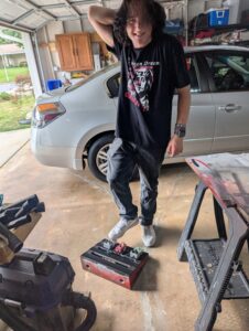 Justice with the finished Pedal Board!